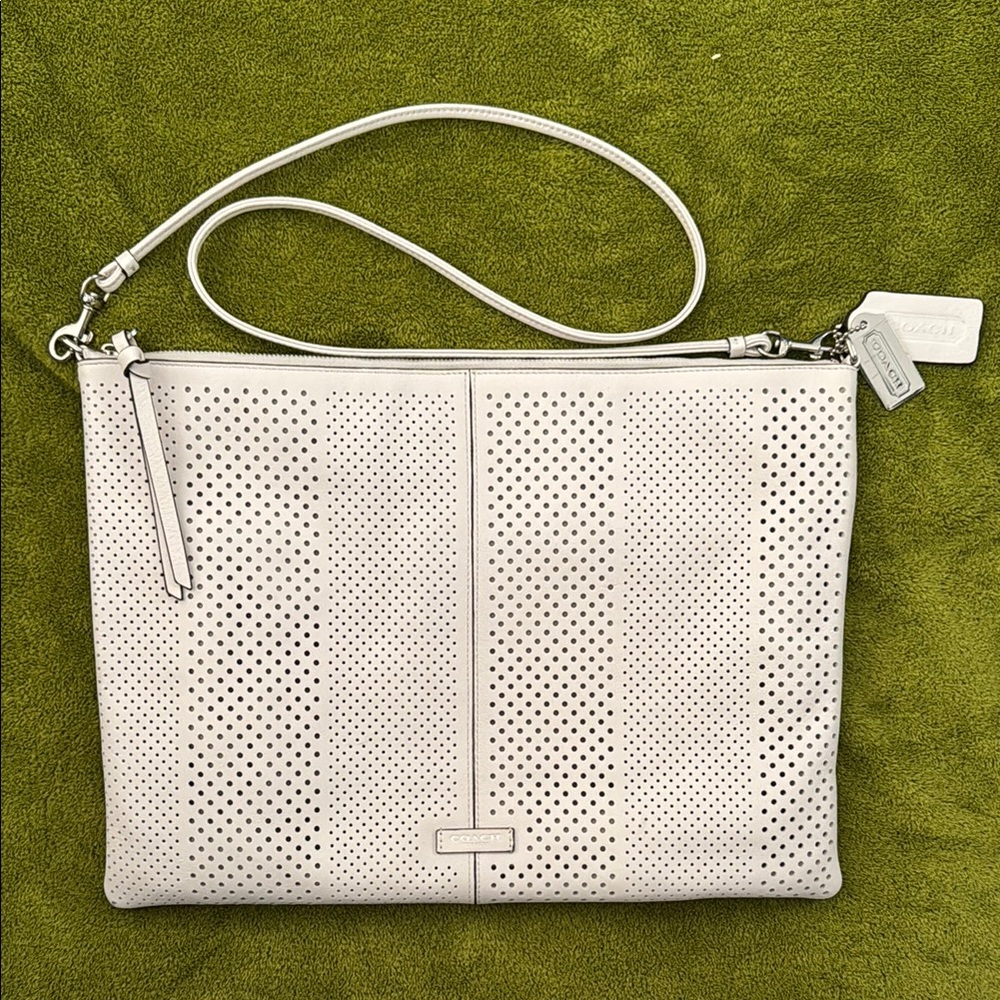 Coach Perforated Leather Crossbody Bag - White